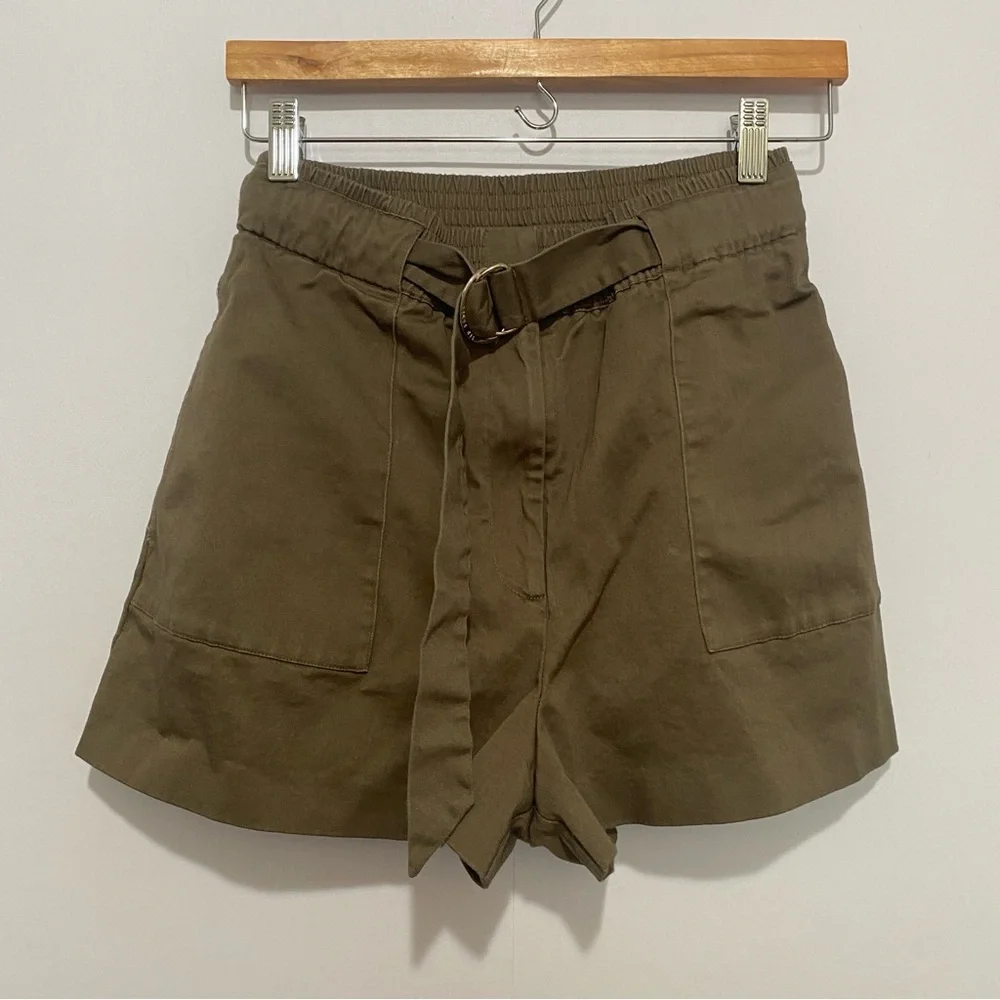 Ted Baker‎ Women’s Belted High Waist Shorts Khaki Green Cotton Blend Size XS-S